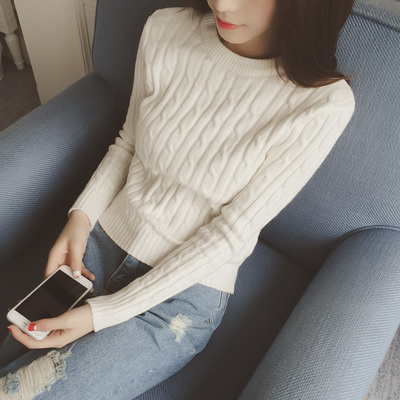 2016韩版女装秋新宽松显瘦百搭上衣长袖毛衣套头针织衫长袖毛衣
