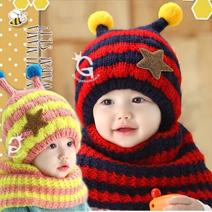 新款宝宝冬天帽子1-3岁 儿童护耳套装加绒韩版潮男女孩针织秋百搭