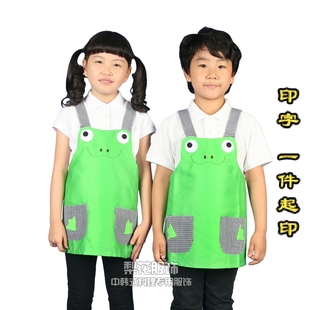 CH11 儿童围裙 韩 版 绿色青蛙表演围裙 厨艺 艺术围裙 适合2-7岁