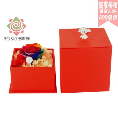 洛斯奇正方形皮革小高帽永生花礼盒鲜花花盒盒子玫瑰花包装盒