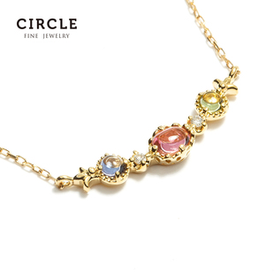 Circle珠宝 粉红碧玺钻石女吊坠坦桑石锁骨链18k金彩色宝石项链