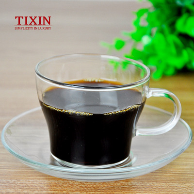 TIXIN/梯信 玻璃咖啡杯 无铅耐热玻璃水杯子 花茶杯碟套装 150ml