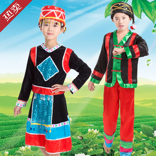 热卖儿童苗族舞蹈演出服装男女长袖少数民族侗族彝族舞台表演服冬