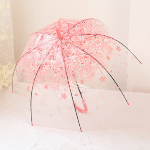 樱花透明长柄伞学生创意小清新直柄晴雨伞女拱形公主伞抗风多色新