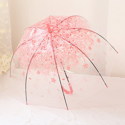 樱花透明长柄伞学生创意小清新直柄晴雨伞女拱形公主伞抗风多色新