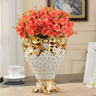 欧式陶瓷鎏金花瓶摆件三件套客厅创意新房家居装饰品镶钻结婚礼品