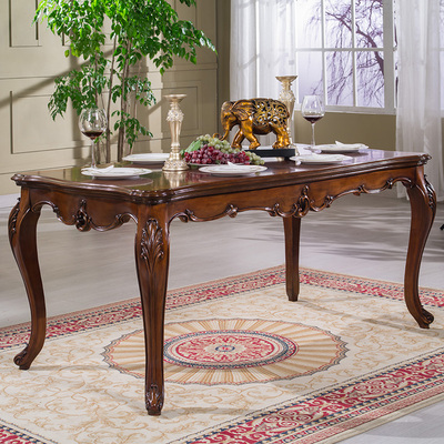 高档餐厅家具美式实木餐桌1.41.6米欧式手工 雕花厂家特价可定制