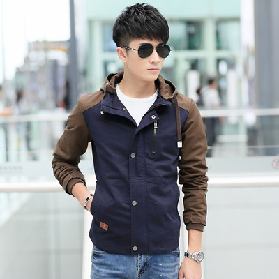 2016秋季韩版薄款男士外穿夹克休闲青年大码连帽学生修身外套潮