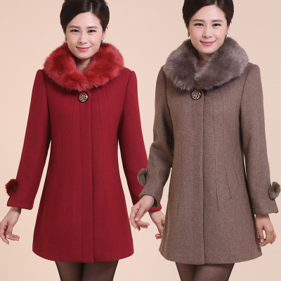 2015新款中老年女装冬装中年羊毛呢大衣妈妈装长款毛领羊绒外套女