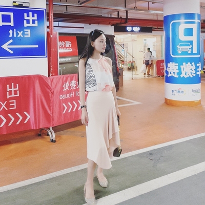 2017夏季新款韩版女装名媛气质显瘦套装雪纺吊带背心两件套女短款