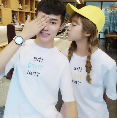 情侣装夏季韩版2016新款全棉字母印花T恤短袖上衣体育健将男女装