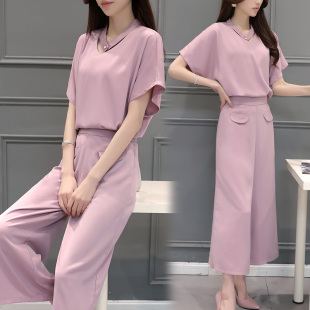 2016新款女装夏装潮两件套韩版宽松粉色短袖阔腿裤休闲时尚套装女