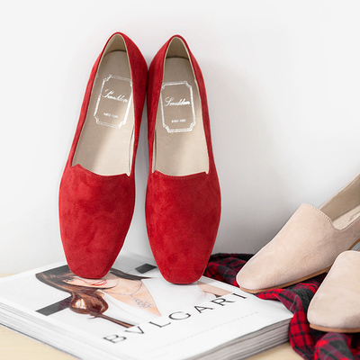 SMIDDEN新款韩版羊皮舒适乐福平底鞋休闲方头单鞋平跟小红鞋