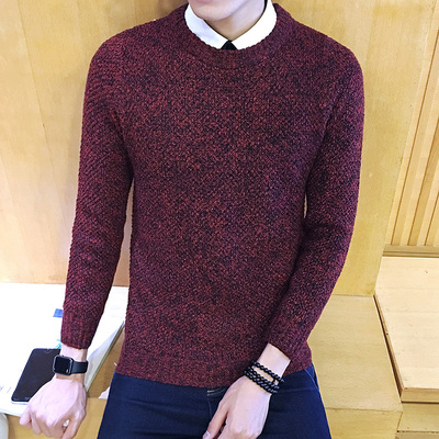 秋冬新款男士青少年学生韩版纯色毛衣男圆领套头修身针织衫外套潮