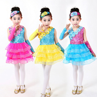 幼儿园儿童舞台舞蹈表演服装花朵连衣裙女童公主裙拉丁儿童演出服