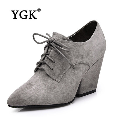 专柜正品YGK 女士时尚单鞋潮流休闲粗跟深口高跟鞋新款女皮鞋2860