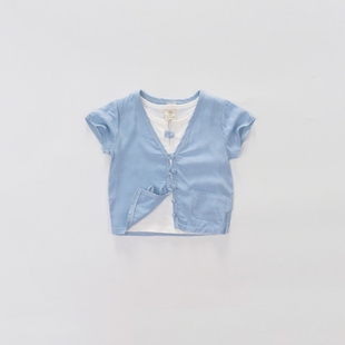 2016夏新款1-2岁男女宝宝可爱休闲纯色短袖上衣0-3儿童两件套包邮