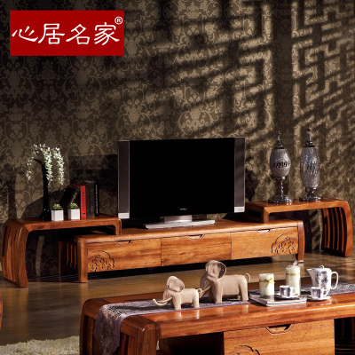 心居名家 纯实木电视柜组合可伸缩 优质海棠木 地柜 简约中式家具