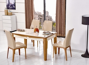 花纹大理石餐桌 实木框架 1350mm