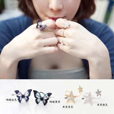 韩国明星同款来自星星的你满钻时尚淑女蝴蝶可调节尺寸戒指女包邮
