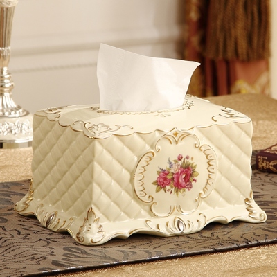 新品特价陶瓷摆件欧式抽取式纸巾盒餐桌装饰家居茶几客厅花纹饰品