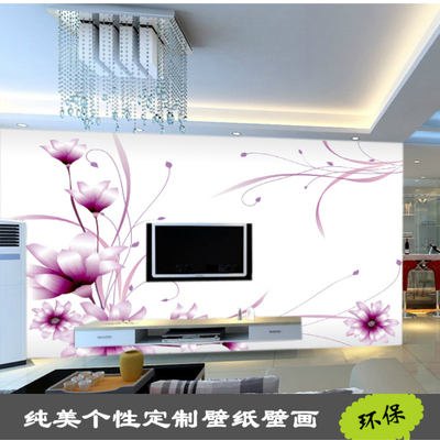 大型淡雅花卉壁纸壁画 时尚简约客厅电视背景墙纸 唯美紫色花藤