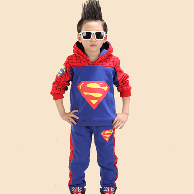 童装男童2015秋冬新款超人蜘蛛侠套装大中小儿童加绒加厚儿童套装