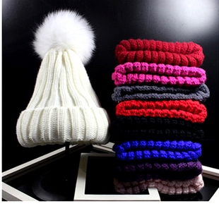 帽子冬季女士狐狸毛球帽女式帽子毛线针织帽亲子款保暖帽白色红色
