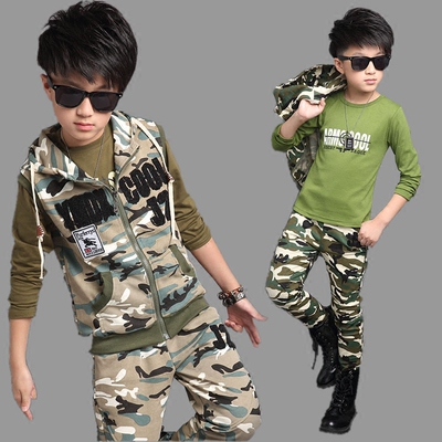 儿童秋装2016新款韩版中大童军装男童秋季套装男孩迷彩服三件套潮