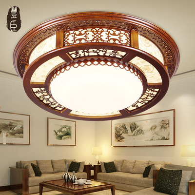 中式吸顶灯圆形餐厅灯简约现代客厅灯古典卧室书房实木亚克力灯具