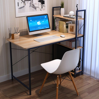 双人电脑桌台式家用简约现代书桌书架组合多功能写字台电脑桌