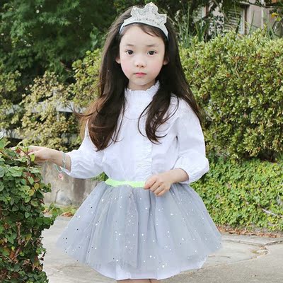 韩国童装女童白色衬衣长袖春季立领纯棉儿童衬衫宝宝上衣2016新款