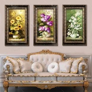 欧式油画 纯手绘新古典客厅 餐厅挂画三联花卉拼套画有框挂画包邮