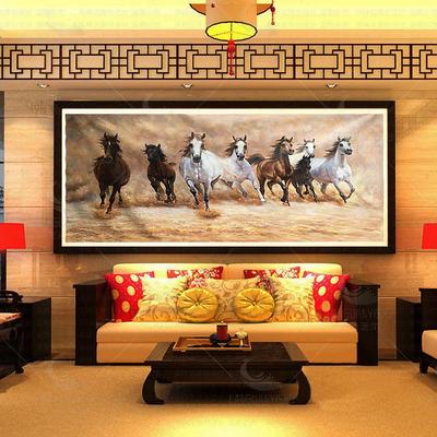 兰冠欧式油画装饰画客厅办公室风水沙发背景壁挂画手绘八骏图马