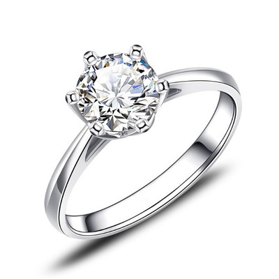 正品六爪钻戒仿真钻石戒指女款式1克拉指环 情侣对戒求婚戒银饰品