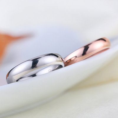 韩国韩版时尚简约镀18K玫瑰金情侣戒指对戒结婚光面戒指指环尾戒