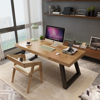 loft复古铁艺实木书桌简约电脑桌椅组合书桌写字台办公桌工作桌子