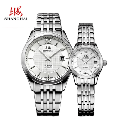 上海手表全自动机械表钢带日历大三针商务男表女表情侣对表正品
