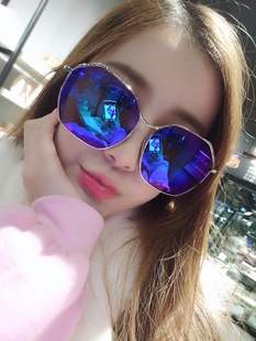 韩版大框炫彩金属反光个性女太阳镜 潮款百搭多边形显瘦圆脸墨镜