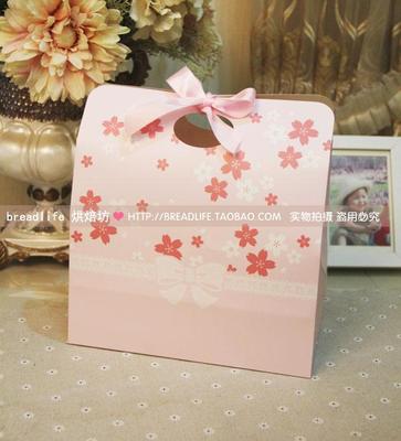中秋粉色樱花手提包装袋饼干盒月饼盒袋雪媚娘手拎纸袋挖口袋