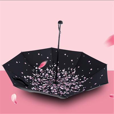 桃花朵朵折叠遮阳防晒防紫外线太阳伞黑胶小清新小黑伞晴雨两用