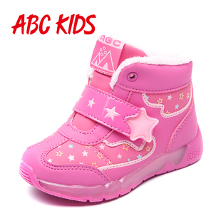 ABC童鞋 2016冬季新款女童棉鞋儿童鞋加绒大棉潮靴子亮灯运动鞋子