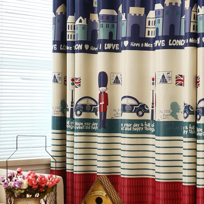英伦地中海卡通窗帘遮光布定制美式儿童窗帘男孩卧室落地窗成品