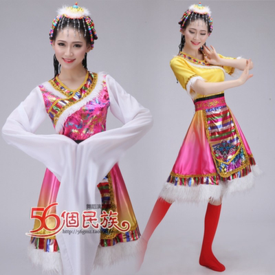 藏族舞蹈服装水袖女西藏少数民族演出服卓玛洗衣歌表演服饰儿童新
