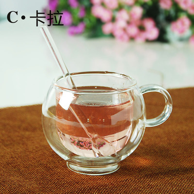 透明玻璃水杯子创意茶杯家用套装泡茶牛奶花茶杯耐热办公室双层杯