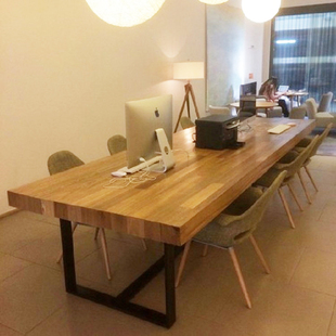 实木会议桌长桌简约长条书桌铁艺电脑桌办公桌咖啡馆餐厅桌椅组合