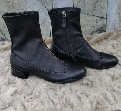 2015秋冬新款马丁靴女英伦风中筒短靴低跟侧拉链真皮圆头平底靴子