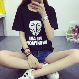 2016夏季新款女装韩版宽松显瘦圆领t恤衫卡通印花短袖t恤女学生潮