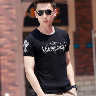 潮流韩版修身时尚个性印花短袖体恤衫运动套装男士青少年短袖夏装