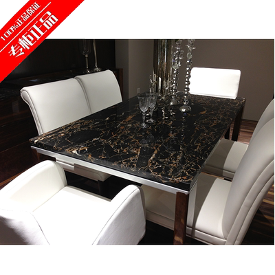 意大利天然黑金花大理石餐桌椅组合 长方形实木餐桌K-CT-019正品